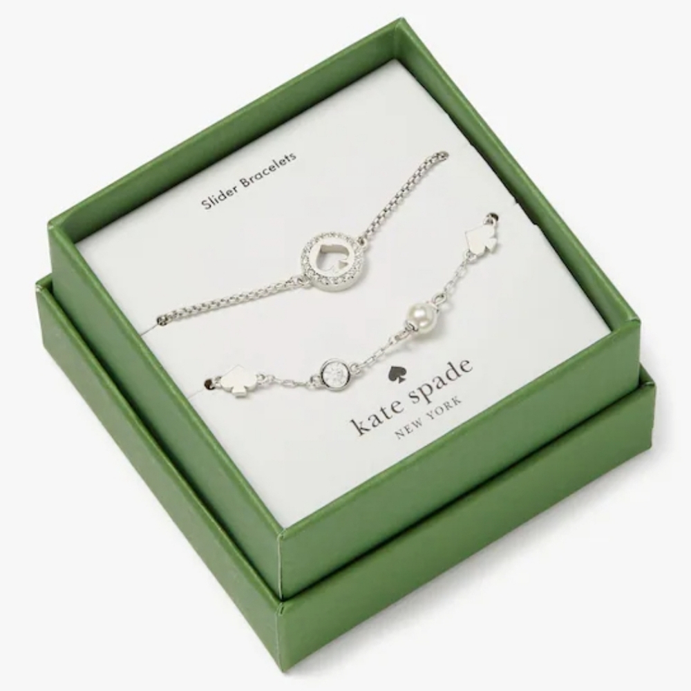 Kate Spade Spot The Spade Box Set of 2 Slider Bracelets Silver / Clear